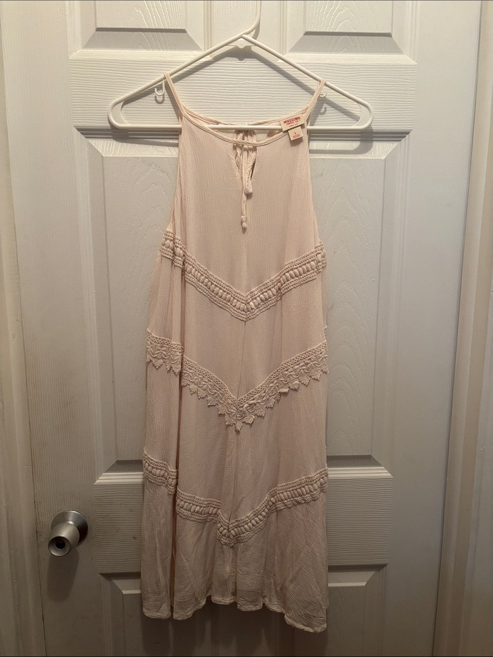 Cream colored Crochet-Trim Halter Sundress